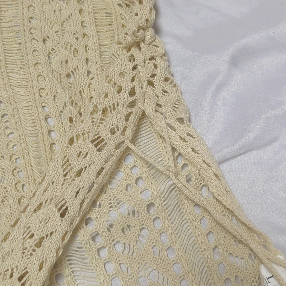 Cream Crochet Oversized Beach Swim Pool Coastal Cowgirl Poncho Cover Up